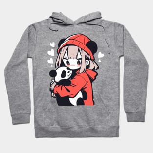 Cute Anime Girl Holding a Panda Hoodie